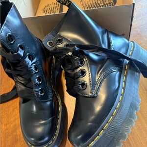 Dr. Martens Black Combat Boots with Yellow Stitching